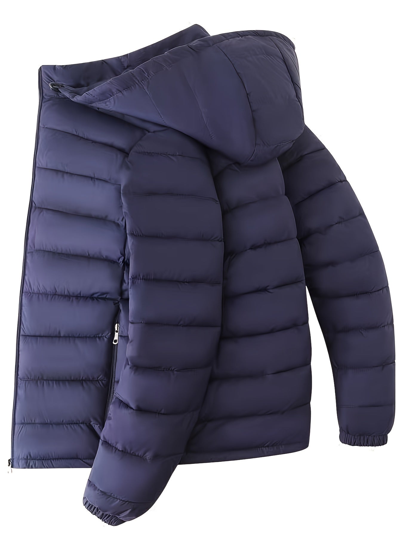 Men’s Padded Hooded Jacket – Zip Front, Quilted Design, Regular Fit