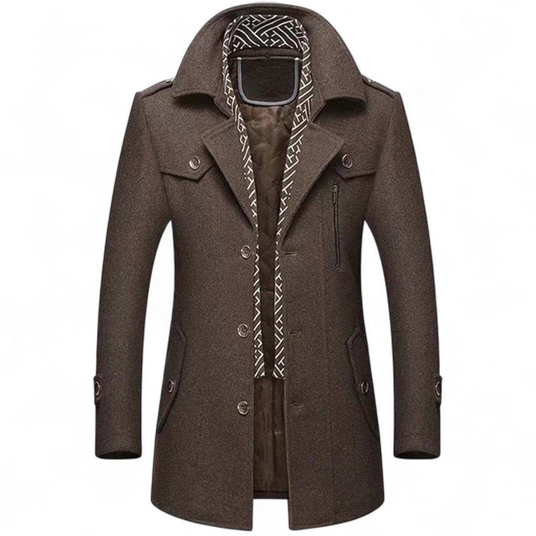Men’s Overcoat – Button Front, Notch Collar, Long Sleeves