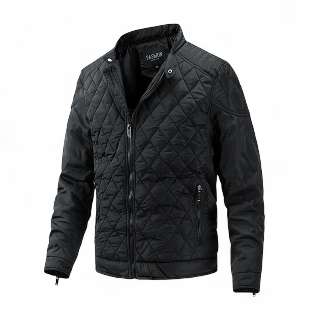 Men’s Quilted Jacket – Zip Front, Stand Collar