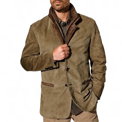 Men’s Button Front Jacket – Stand Collar, Zip Insert, Long Sleeves