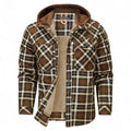 Men’s Checked Hooded Jacket – Button Front, Long Sleeves, Lining, Chest Pockets