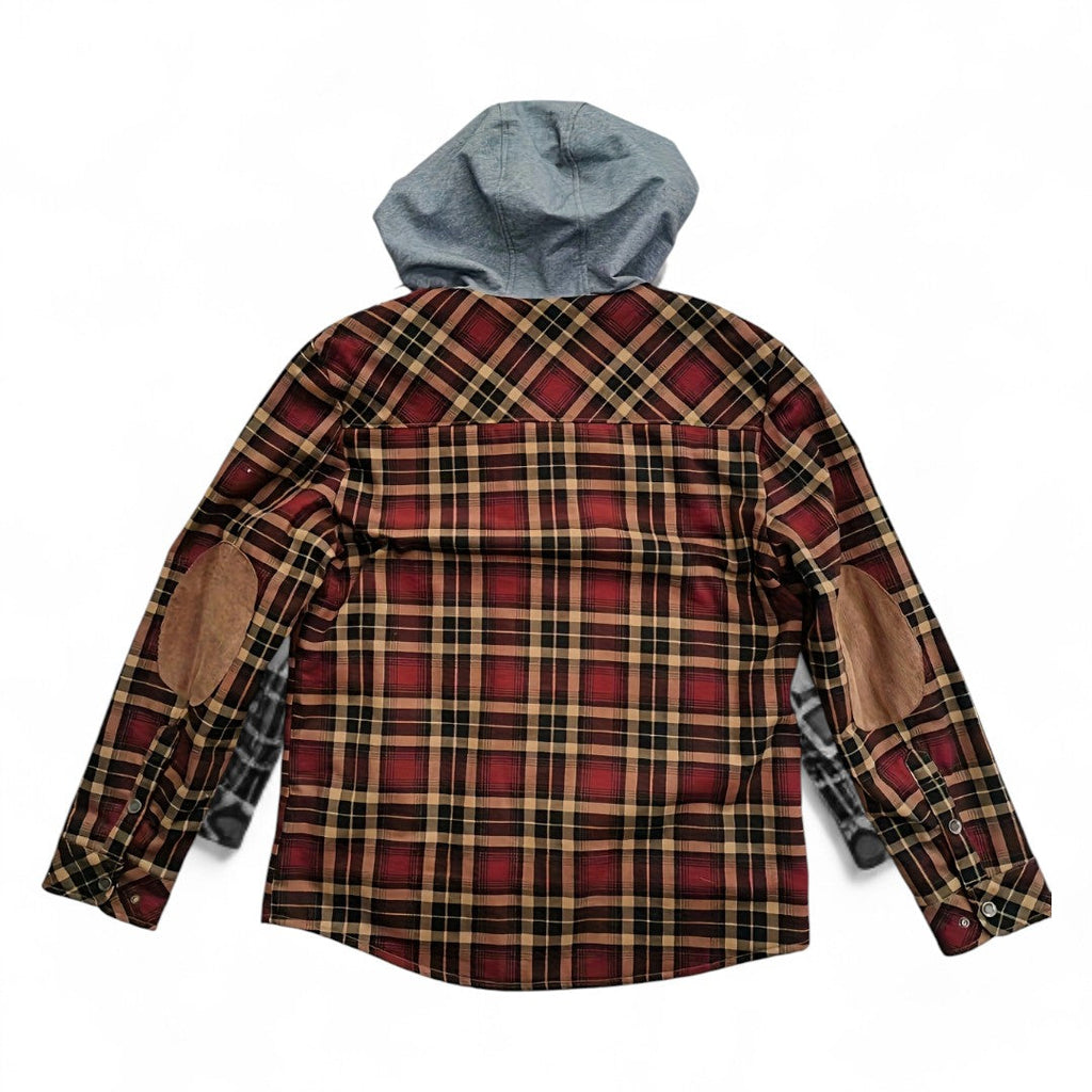 Men’s Checked Hooded Jacket – Button Front, Long Sleeves, Lining, Chest Pockets