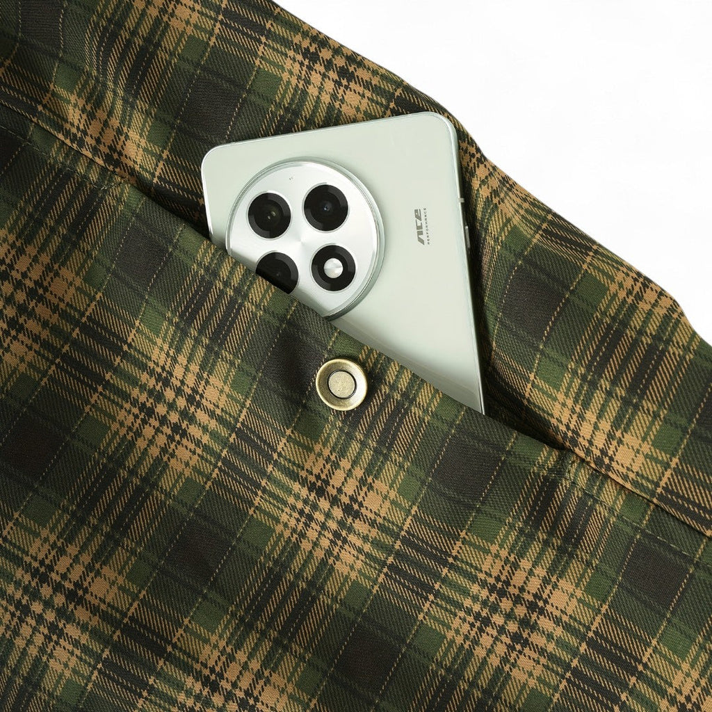 Men’s Checked Overshirt Jacket – Button Front, Corduroy Trim, Lined Interior, Chest Pocket, Regular Fit