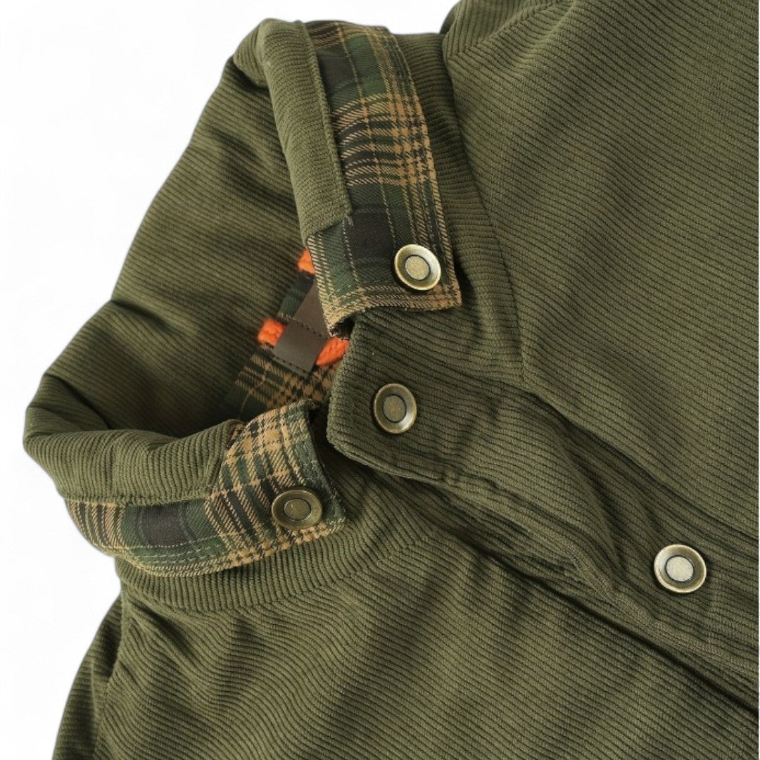 Men’s Checked Overshirt Jacket – Button Front, Corduroy Trim, Lined Interior, Chest Pocket, Regular Fit
