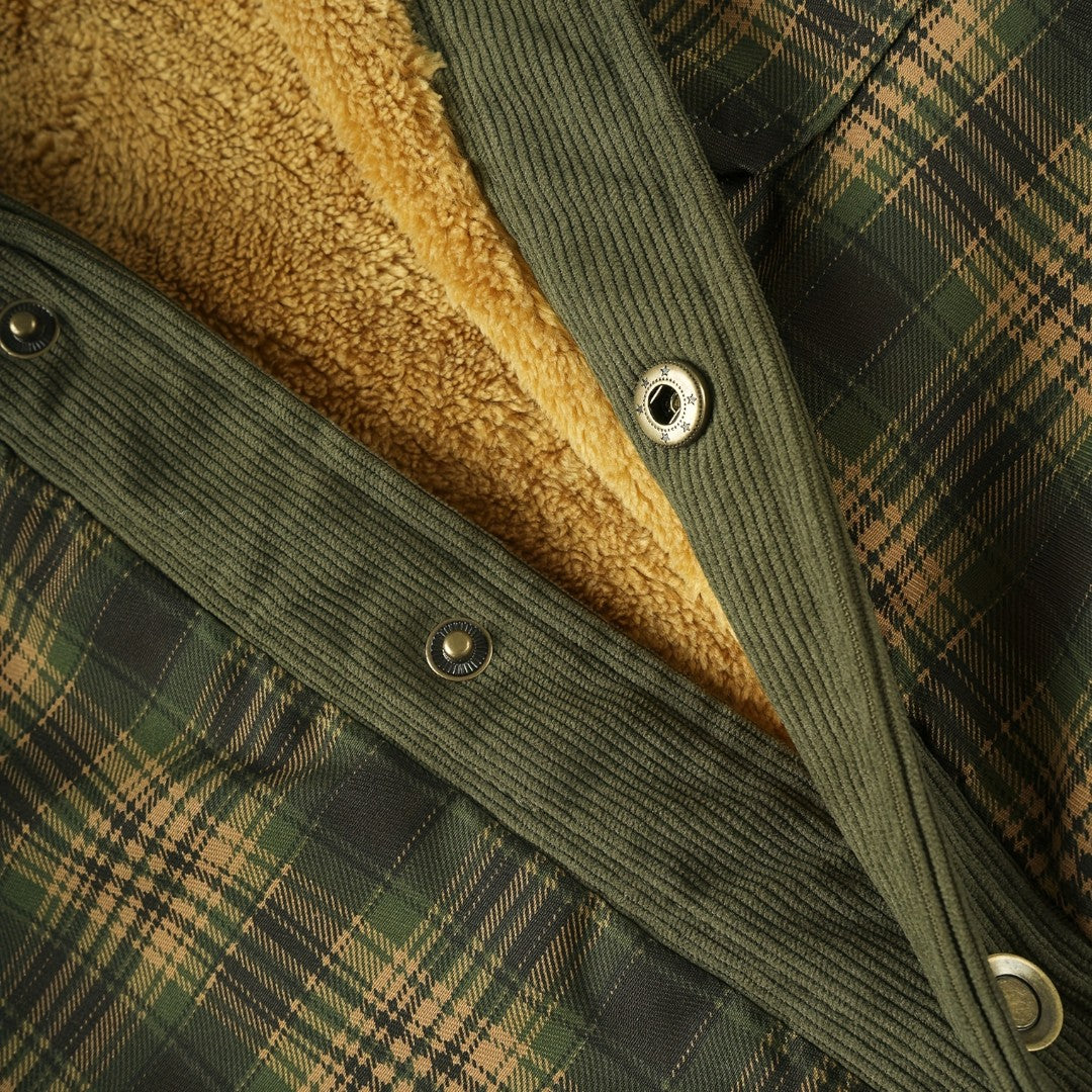 Men’s Checked Overshirt Jacket – Button Front, Corduroy Trim, Lined Interior, Chest Pocket, Regular Fit