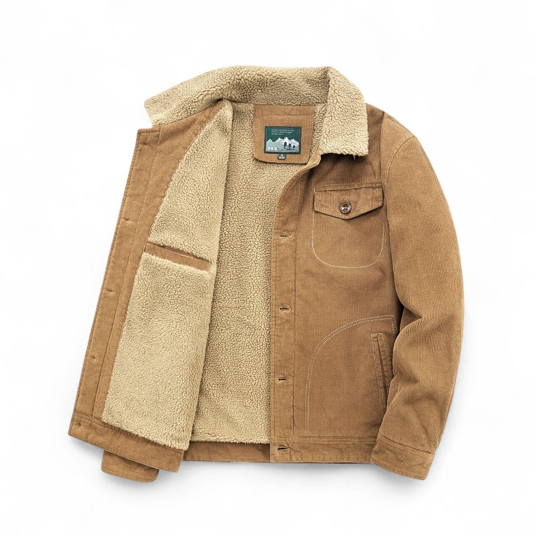 Men’s Corduroy Jacket – Button Front, Sherpa Collar, Lined Interior, Regular Fit