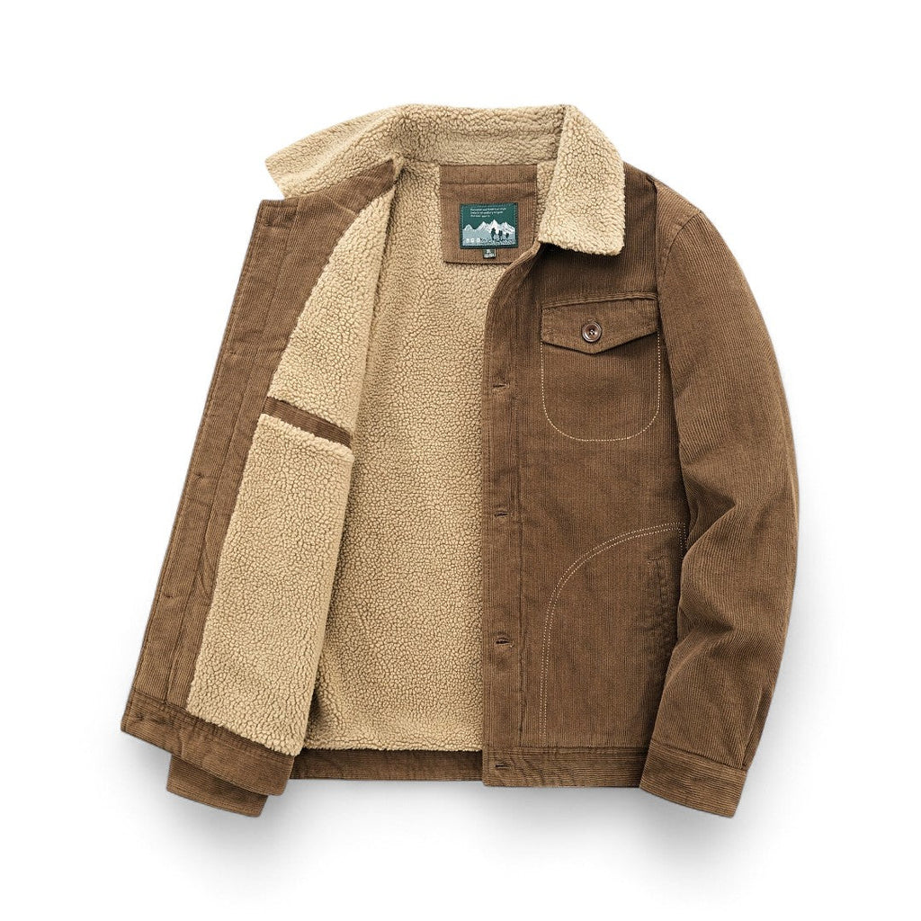 Men’s Corduroy Jacket – Button Front, Sherpa Collar, Lined Interior, Regular Fit