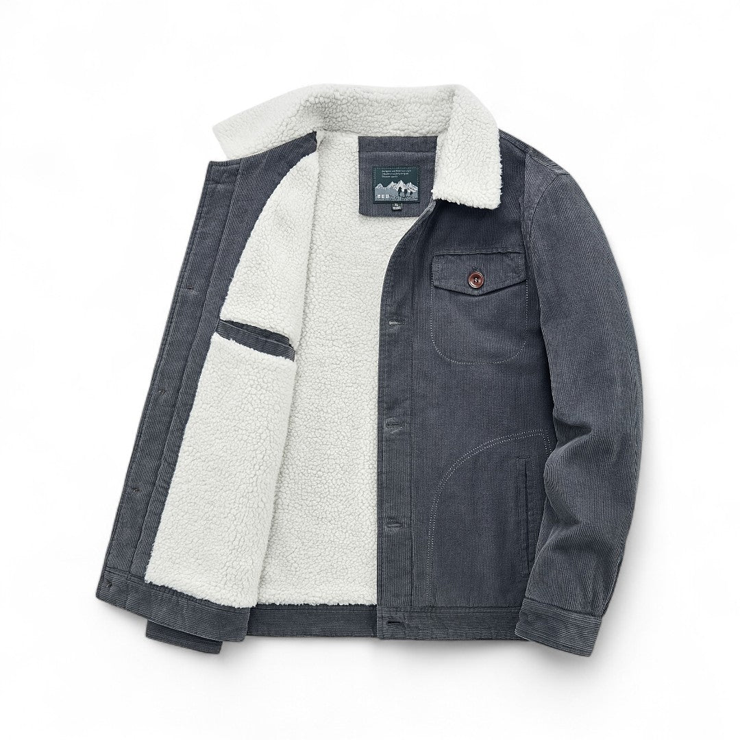 Men’s Corduroy Jacket – Button Front, Sherpa Collar, Lined Interior, Regular Fit