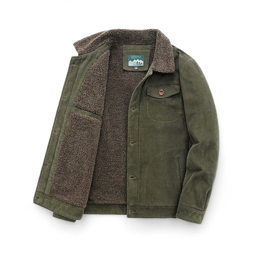 Men’s Corduroy Jacket – Button Front, Sherpa Collar, Lined Interior, Regular Fit