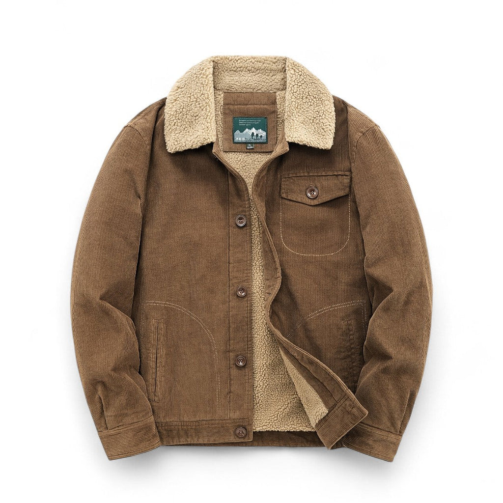 Men’s Corduroy Jacket – Button Front, Sherpa Collar, Lined Interior, Regular Fit