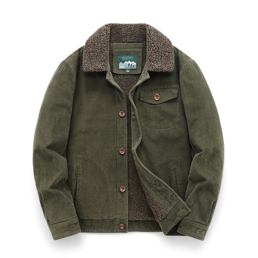 Men’s Corduroy Jacket – Button Front, Sherpa Collar, Lined Interior, Regular Fit