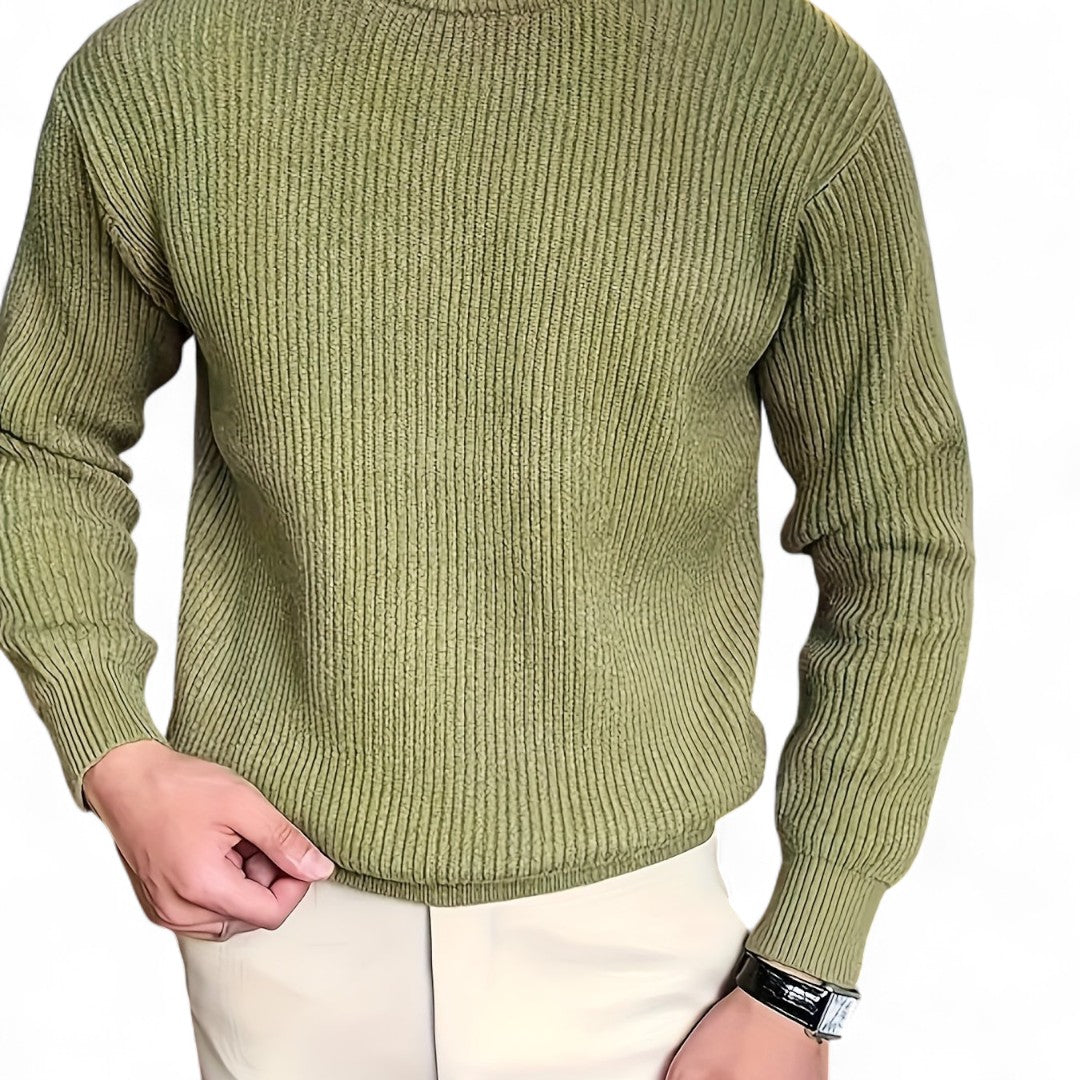 Men’s Knitted Jumper – Round Neck, Long Sleeves, Regular Fit