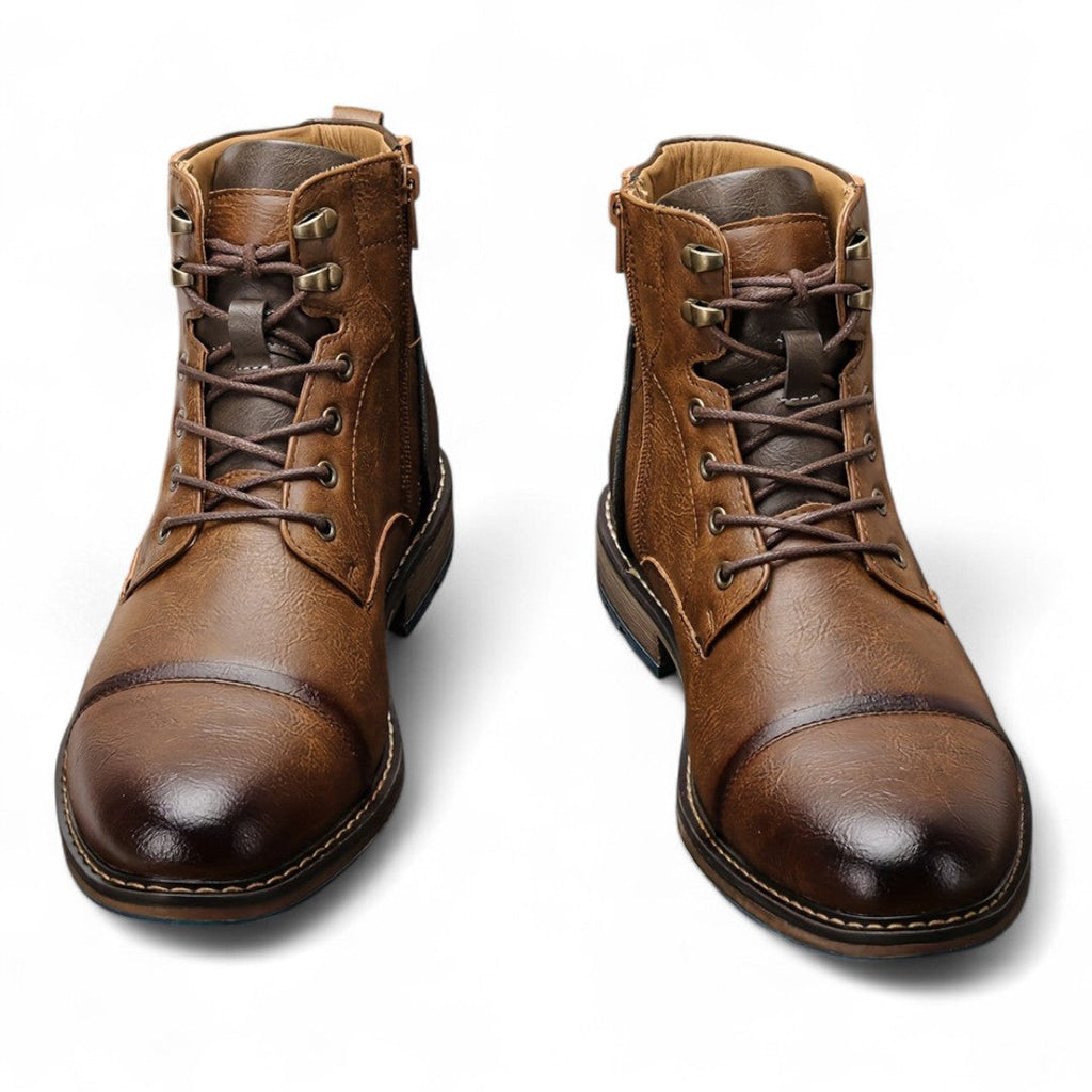 Men’s Lace-Up Ankle Boots – Two-Tone Design, Side Zip, Textured Sole