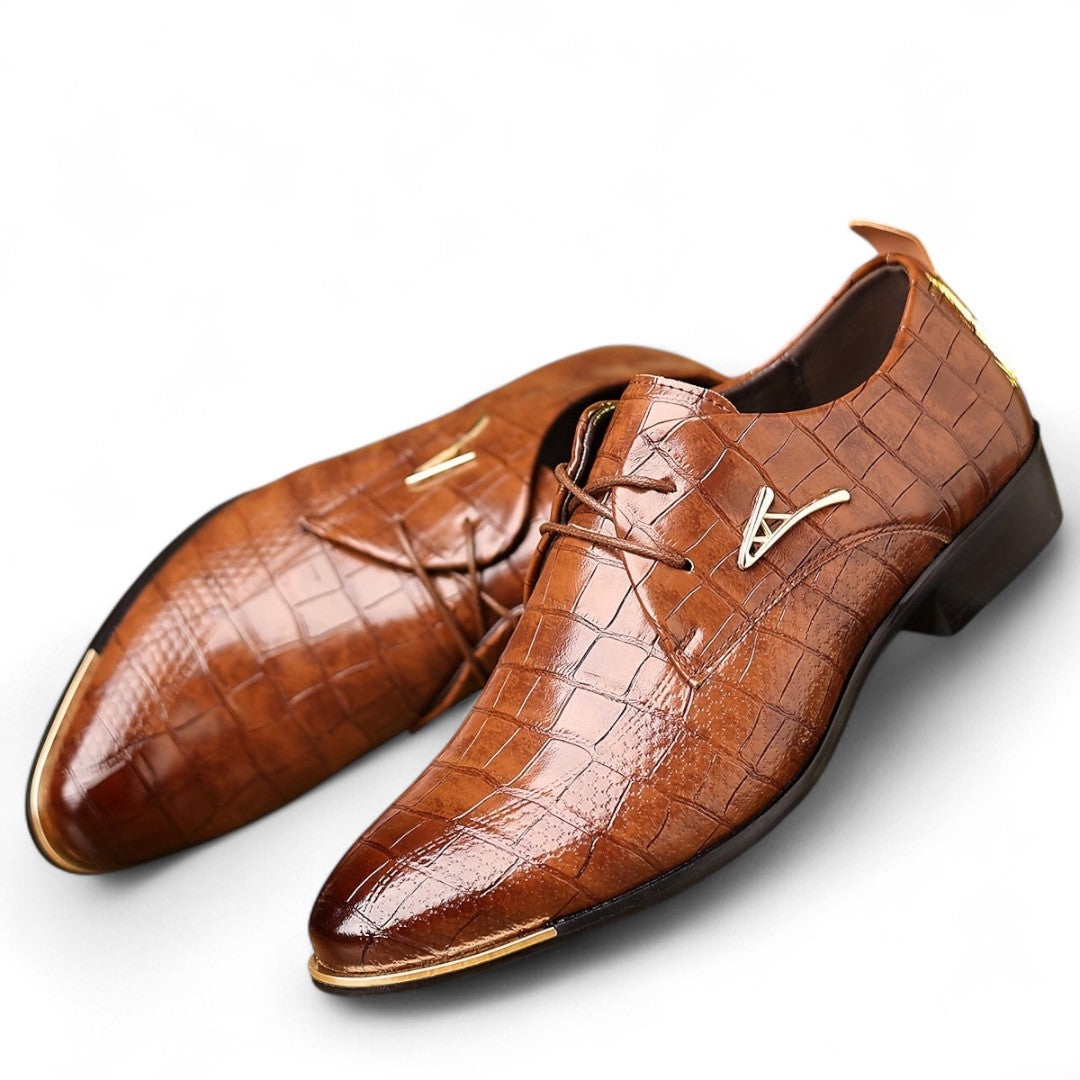 Men’s Lace Up Dress Shoes – Closed Toe Design, Textured Finish, Low Heel