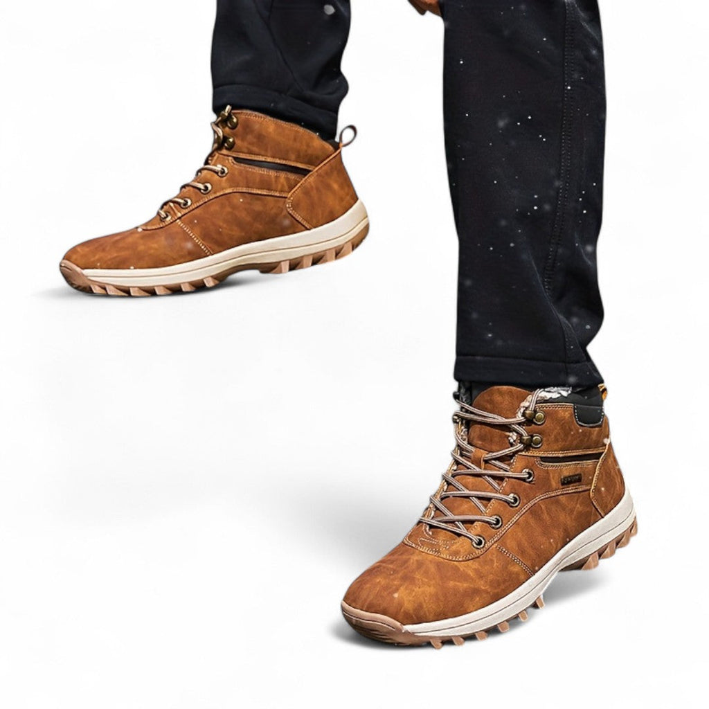 Men’s Lace-Up Hiking Boots – Lined, Side Zip, Textured Grip Sole