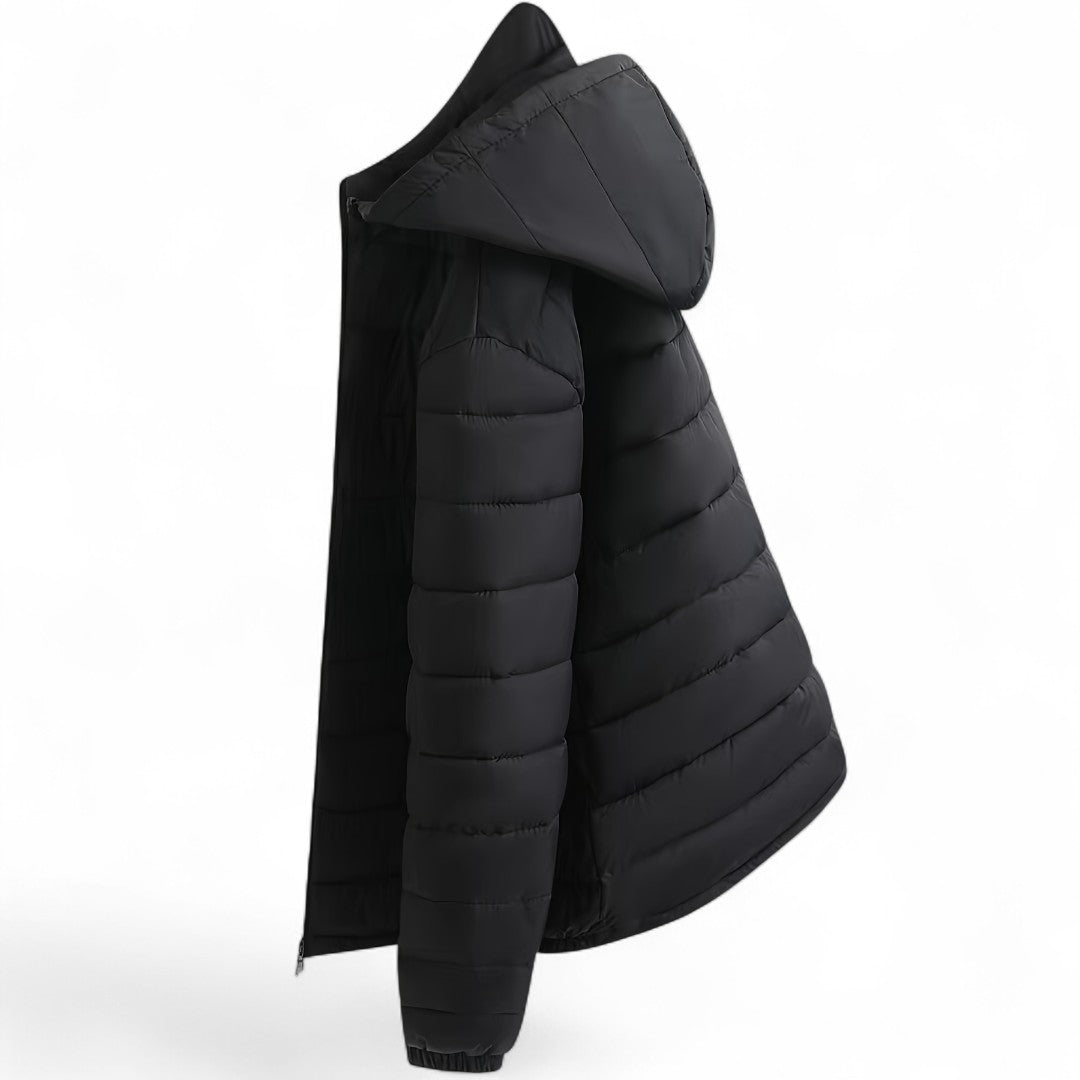 Men’s Padded Hooded Jacket – Zip Front, Quilted Design, Regular Fit