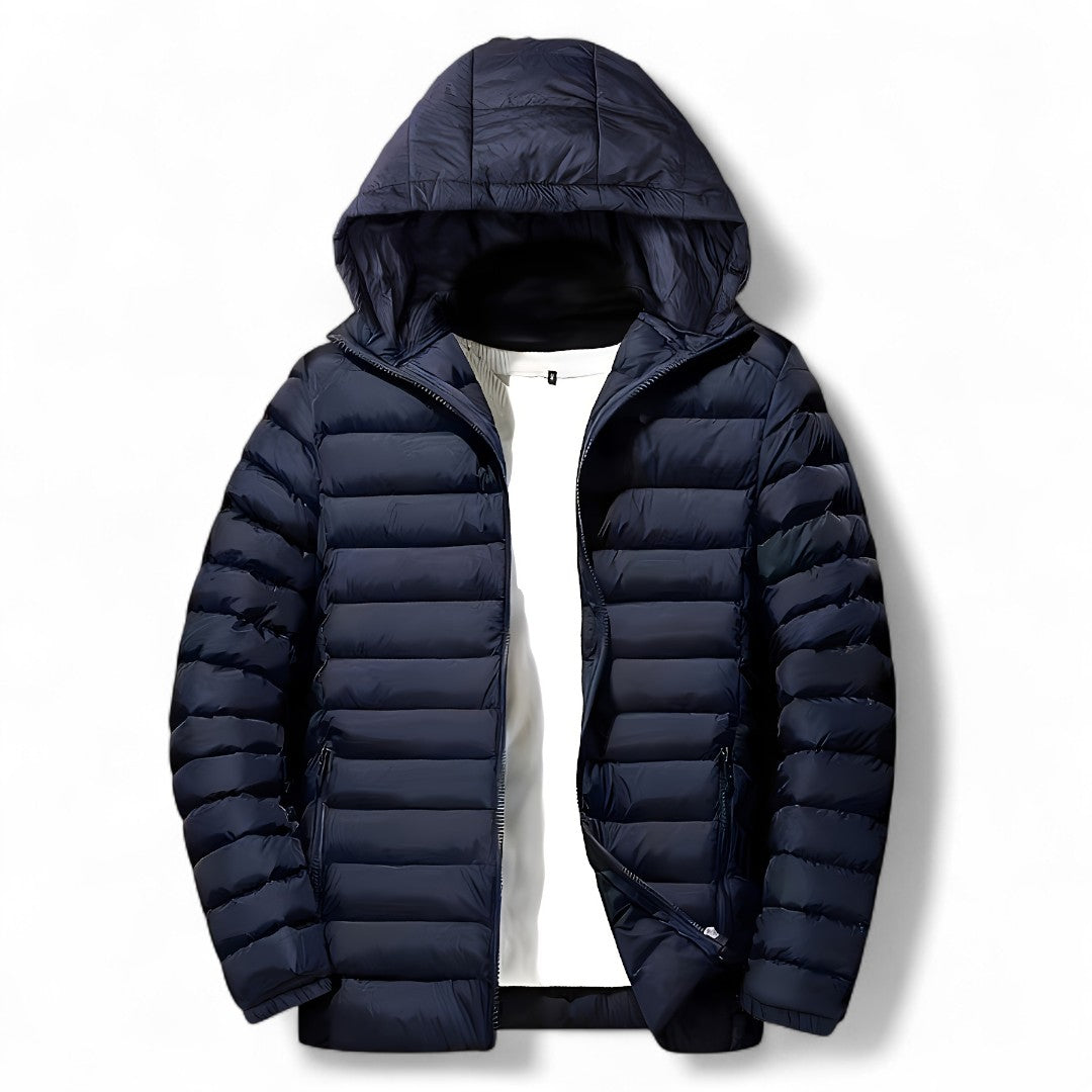Men’s Padded Hooded Jacket – Zip Front, Quilted Design, Regular Fit