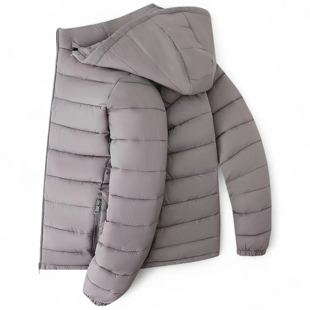 Men’s Padded Hooded Jacket – Zip Front, Quilted Design, Regular Fit