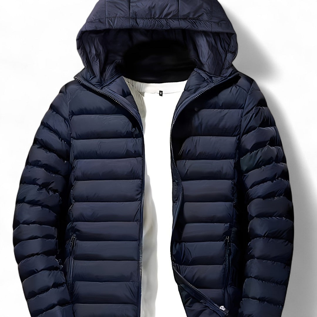 Men’s Padded Hooded Jacket – Zip Front, Quilted Design, Regular Fit
