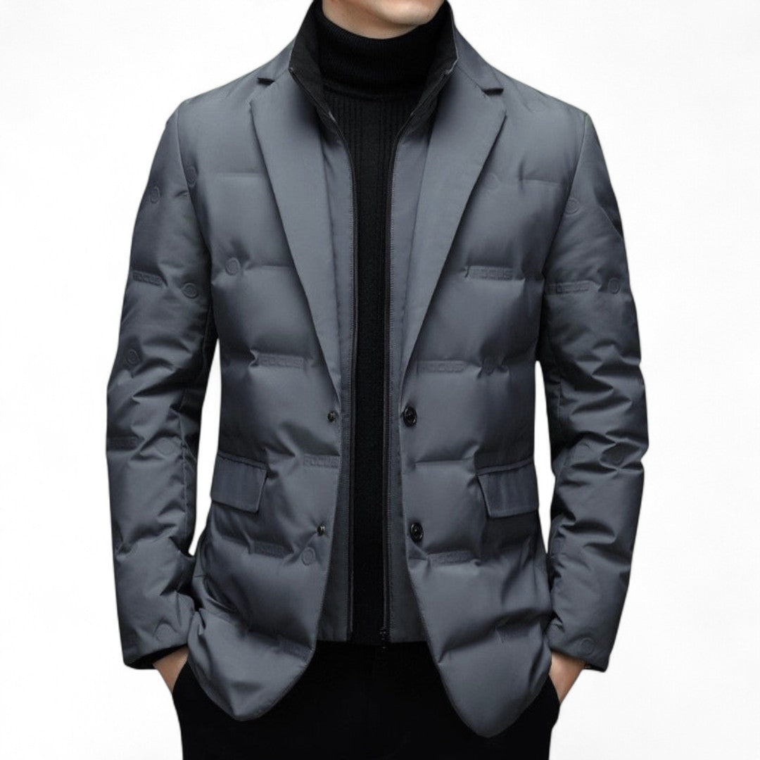 Men’s Quilted Blazer Jacket – Two Button Front, Notch Lapel, Long Sleeve Design