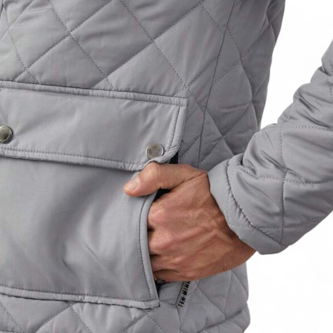 Men’s Quilted Jacket – Long Sleeves, Snap Button Closure