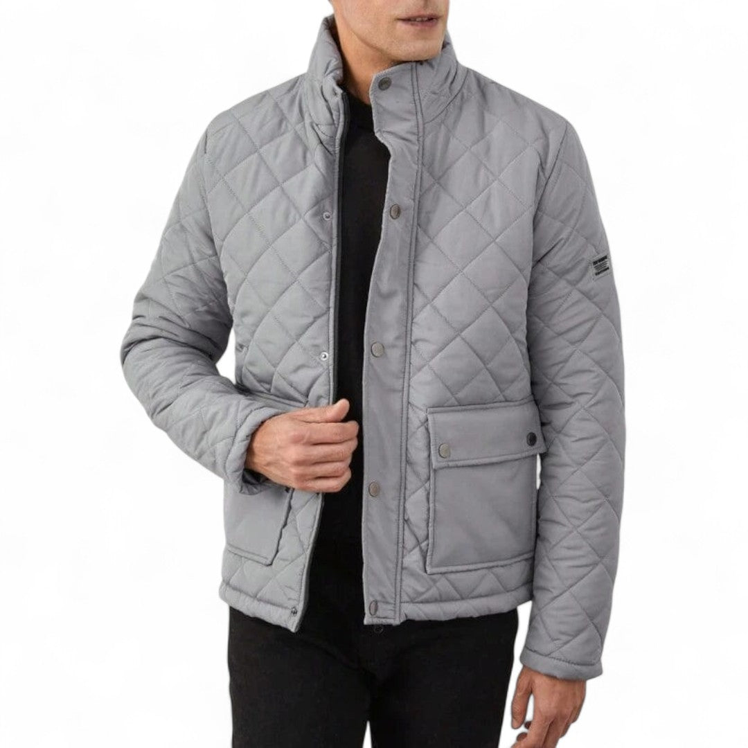 Men’s Quilted Jacket – Long Sleeves, Snap Button Closure