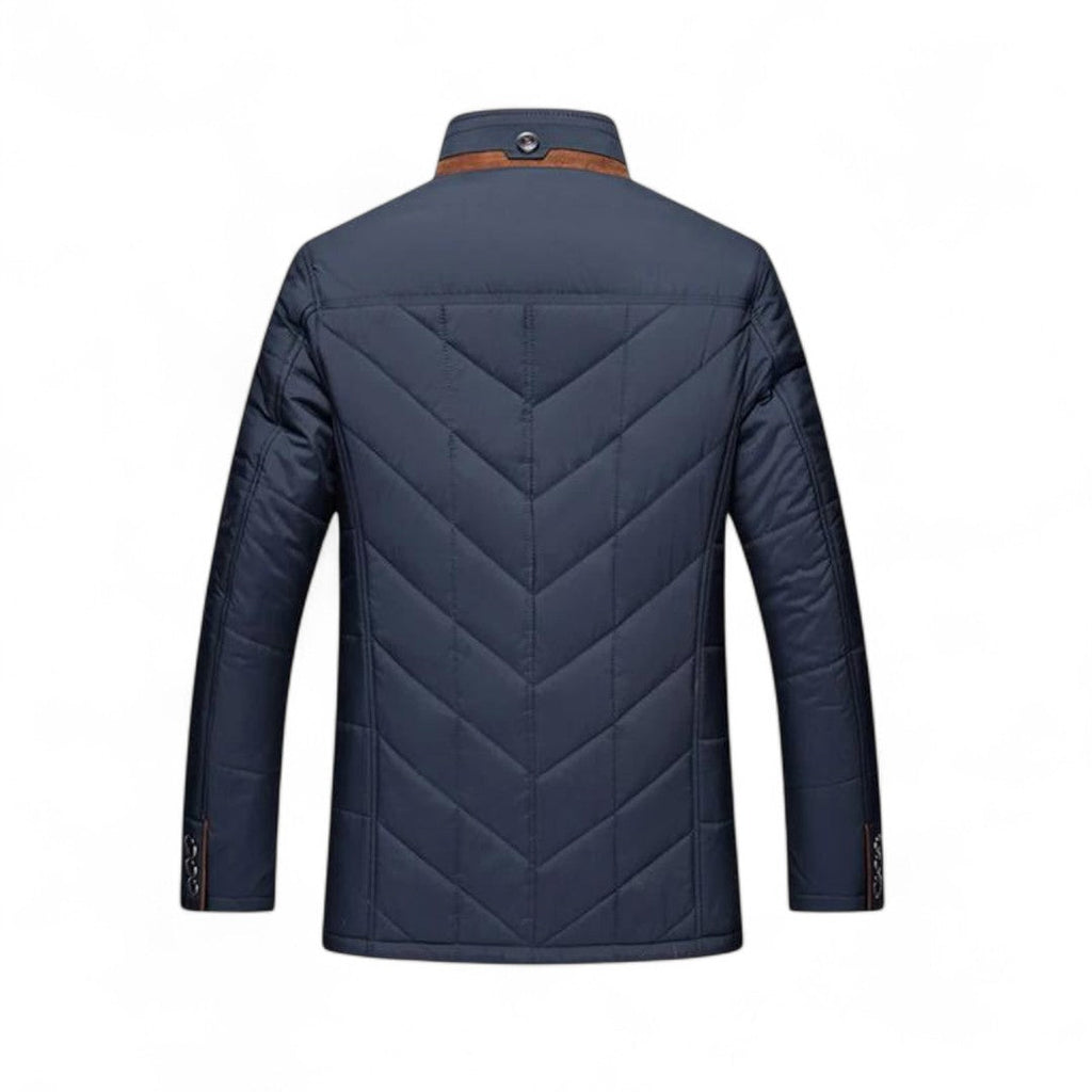 Men’s Quilted Jacket – Stand Collar, Button Front, Contrast Trim Detail