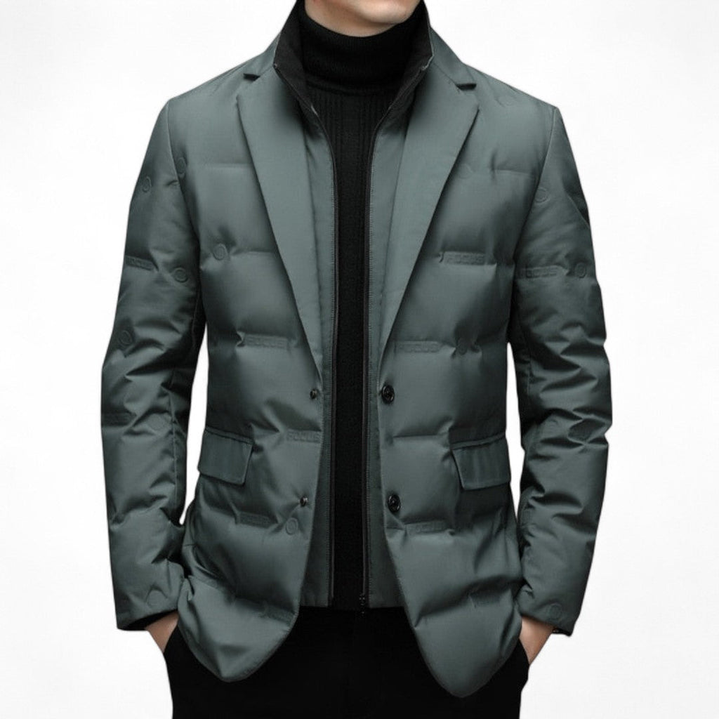 Men’s Quilted Puffer Blazer – Button Front, Long Sleeves, Notch Collar