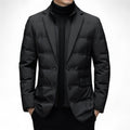 Men’s Quilted Puffer Blazer – Button Front, Long Sleeves, Notch Collar