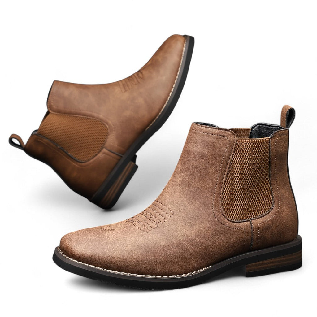 Men’s Slip-On Ankle Boots – Round Toe, Elastic Side Panels, Block Heel Sole