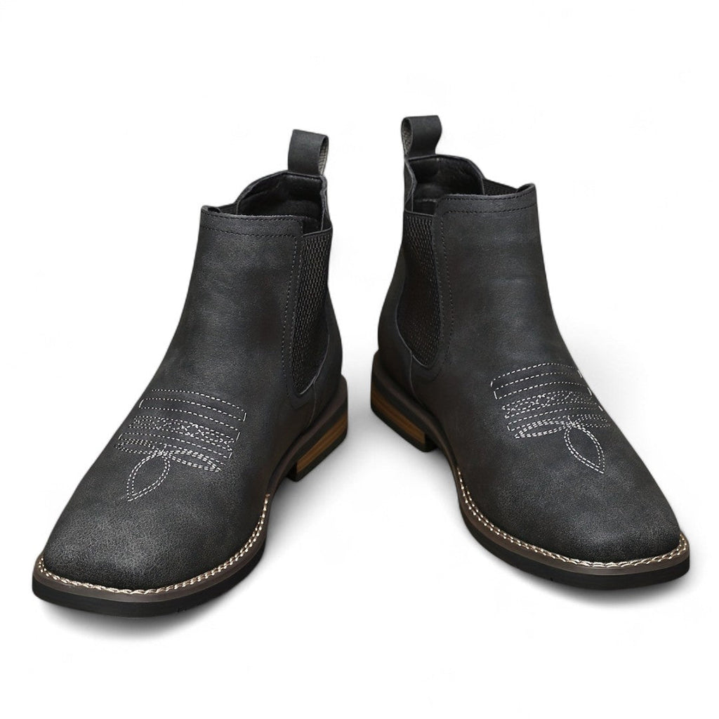 Men’s Slip-On Ankle Boots – Round Toe, Elastic Side Panels, Block Heel Sole