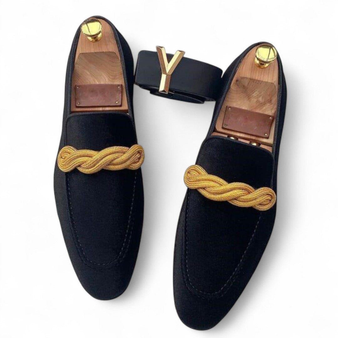 Men’s Slip-On Loafers – Round Toe, Rope Detail, Brown Finish