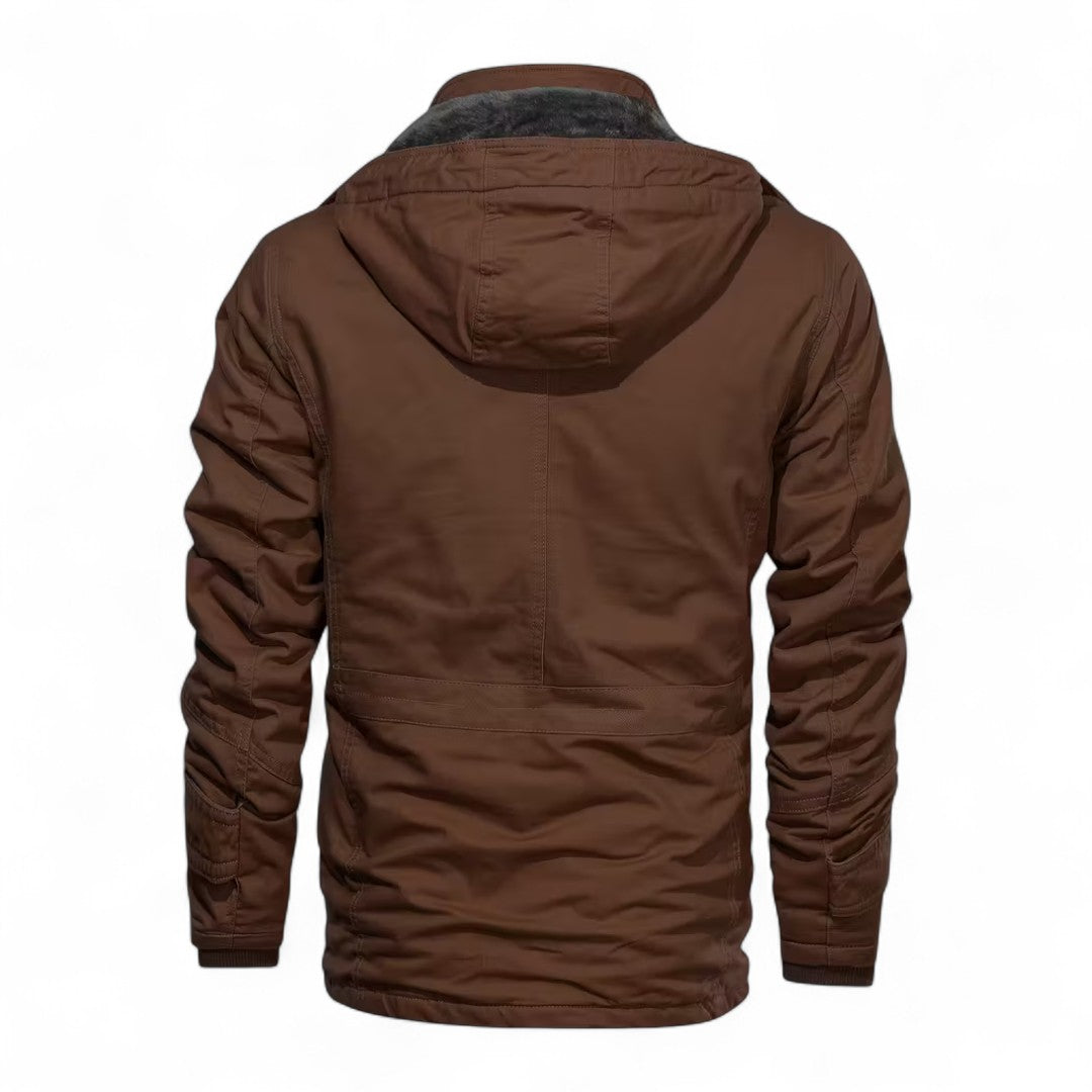 Men’s Zip Front Jacket – Stand Collar, Detachable Hood, Multi Pocket Design, Regular Fit