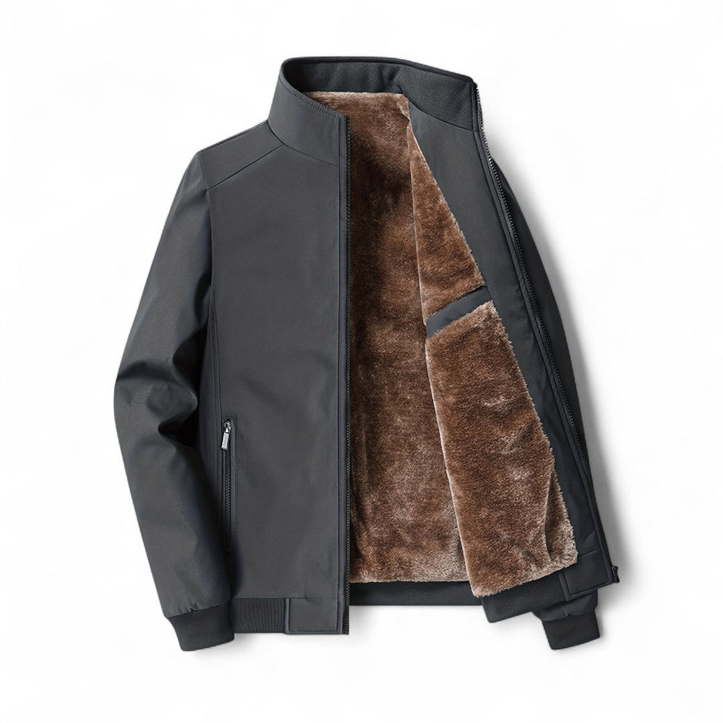 Men’s Zip Front Jacket – Stand Collar, Long Sleeves, Ribbed Cuffs, Lining