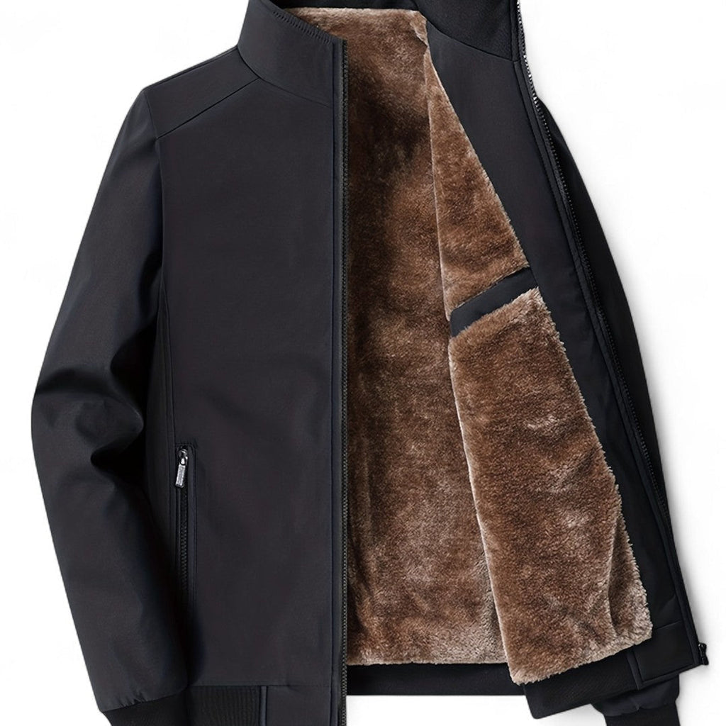 Men’s Zip Front Jacket – Stand Collar, Long Sleeves, Ribbed Cuffs, Lining
