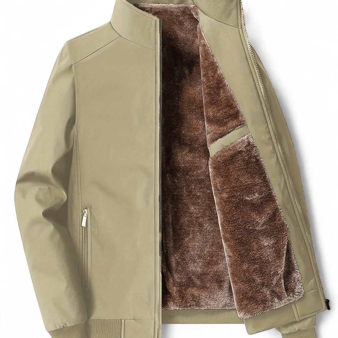 Men’s Zip Front Jacket – Stand Collar, Long Sleeves, Ribbed Cuffs, Lining