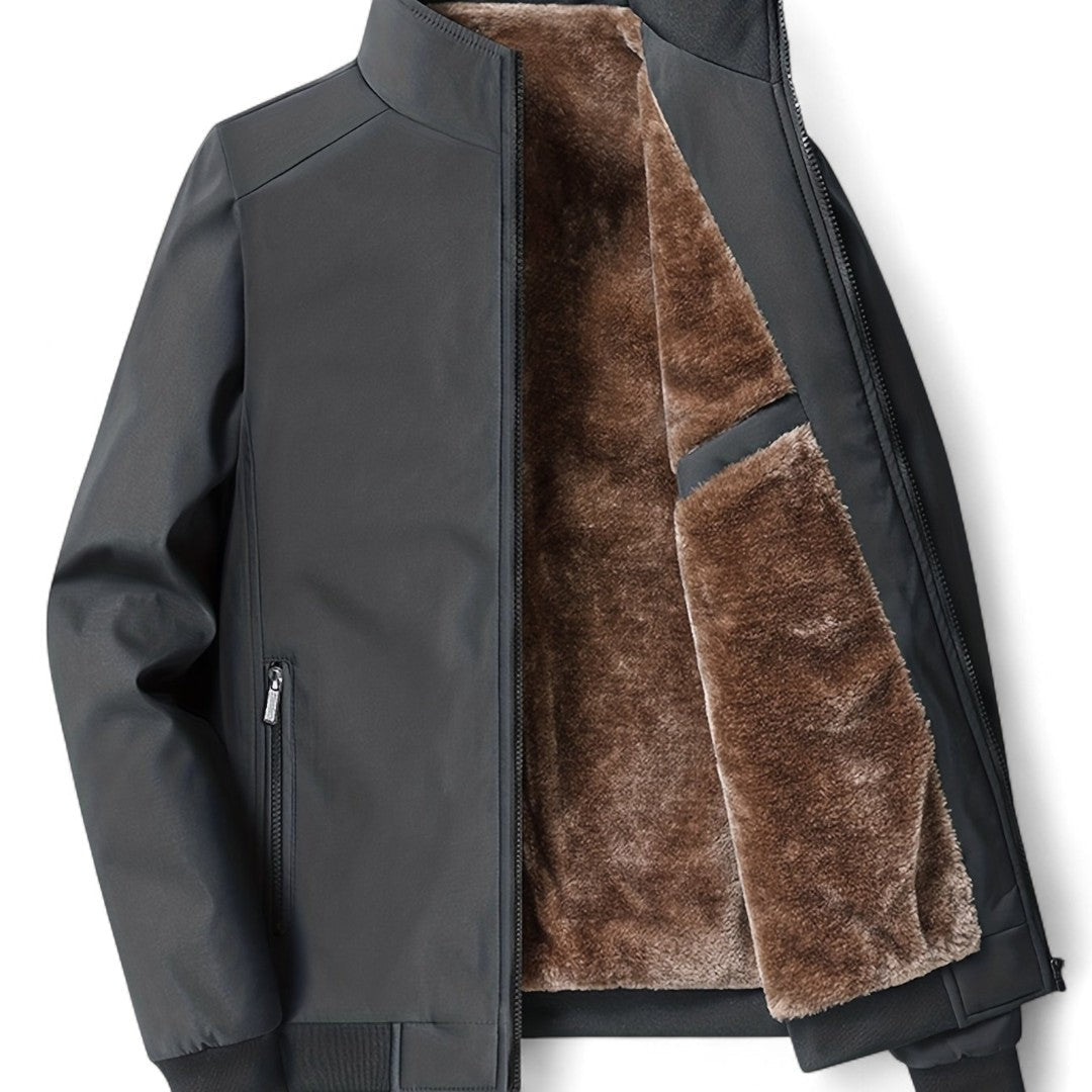 Men’s Zip Front Jacket – Stand Collar, Long Sleeves, Ribbed Cuffs, Lining