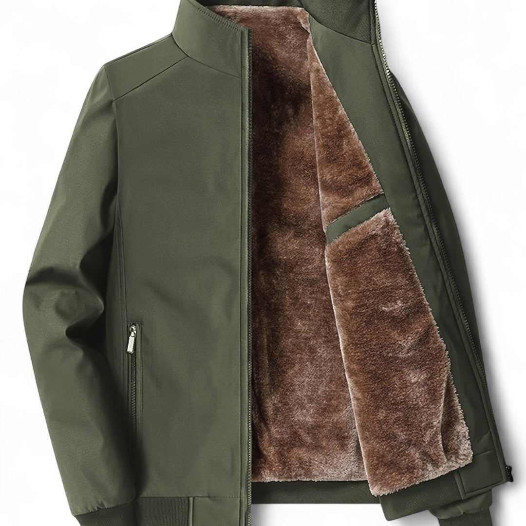 Men’s Zip Front Jacket – Stand Collar, Long Sleeves, Ribbed Cuffs, Lining