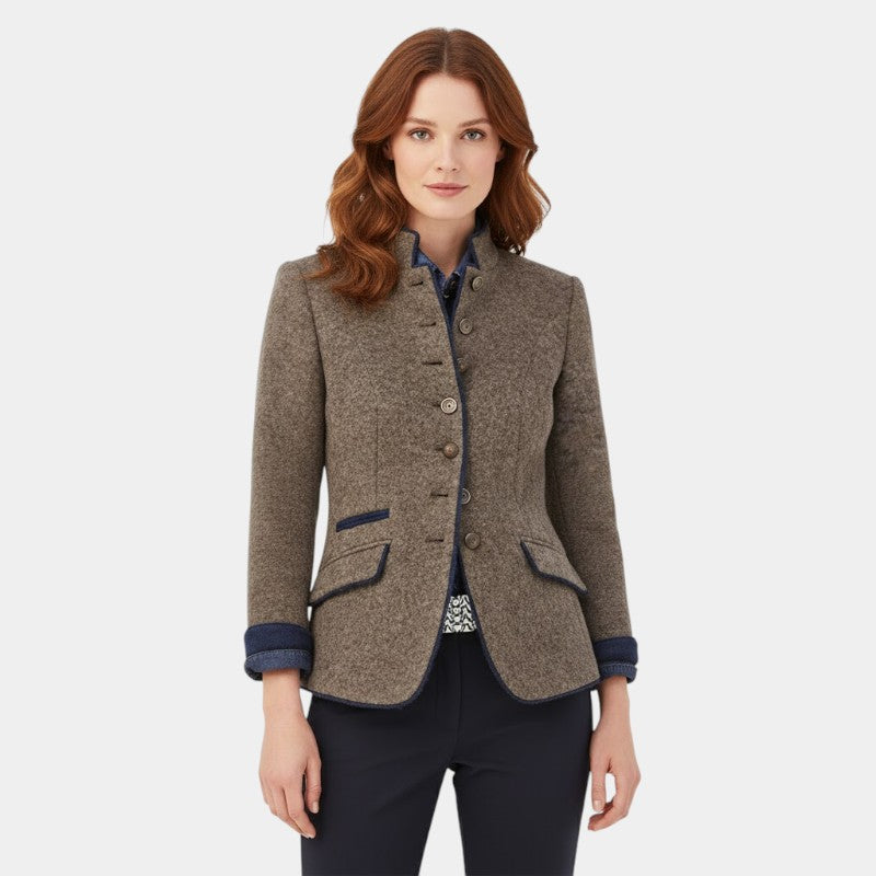 Women’s Button Front Blazer – Stand Collar, Long Sleeves, Front Pockets