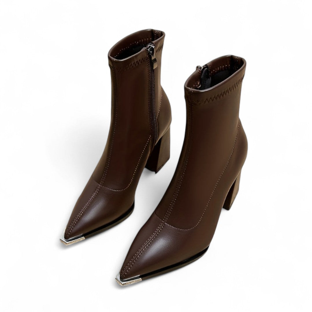 Women’s Ankle Boots – Pointed Toe Design with Chunky Heel and Side Zip Closure