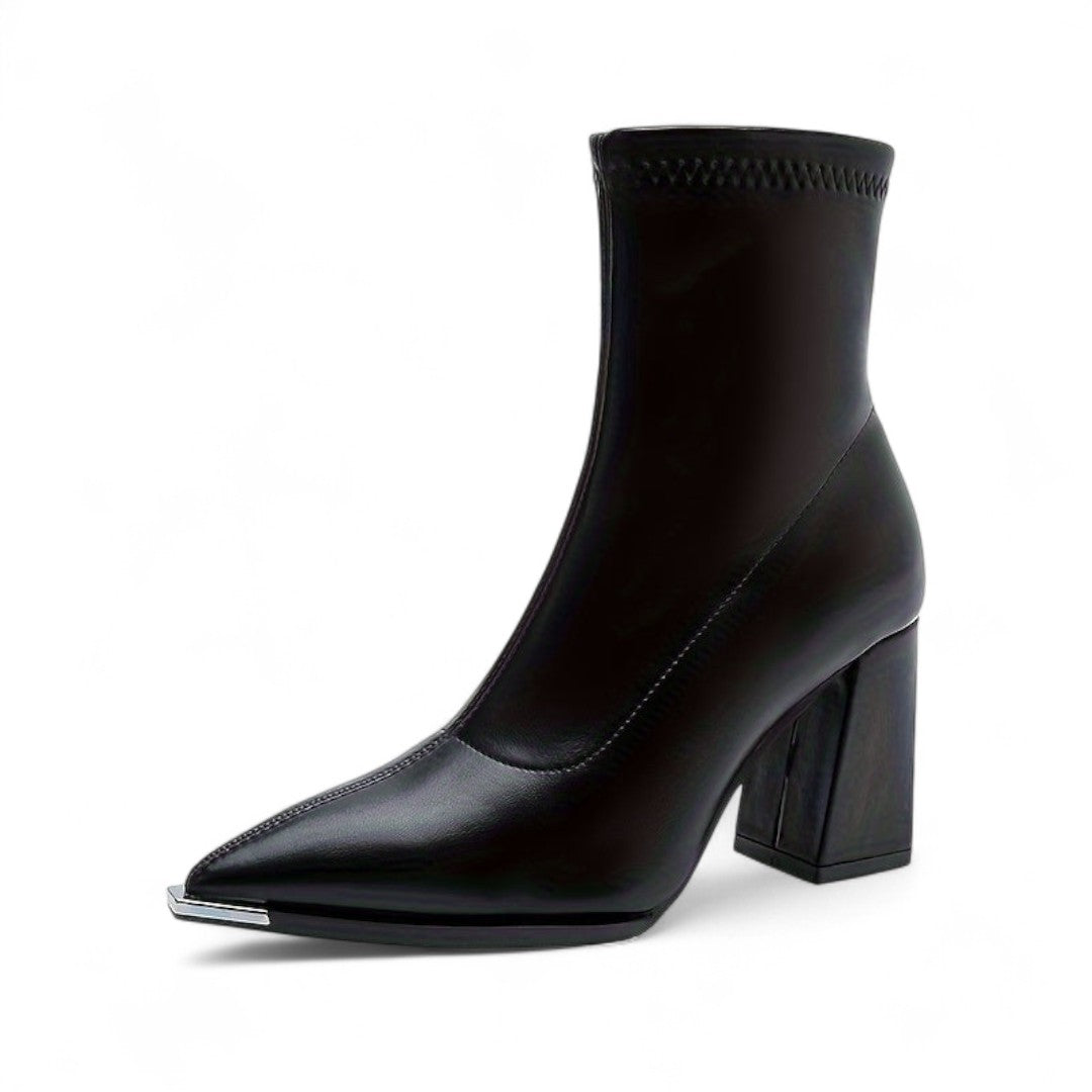 Women’s Ankle Boots – Pointed Toe Design with Chunky Heel and Side Zip Closure