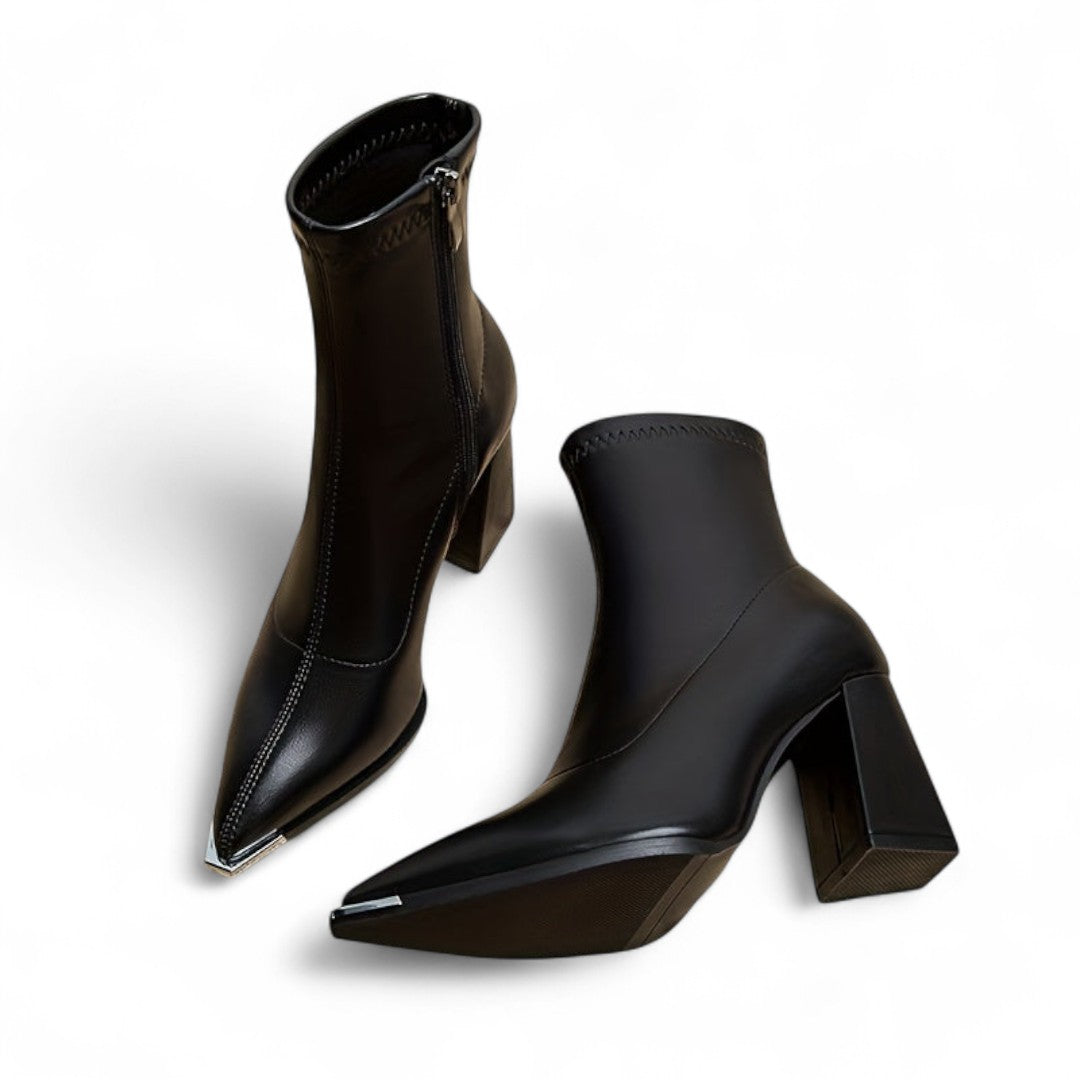 Women’s Ankle Boots – Pointed Toe Design with Chunky Heel and Side Zip Closure
