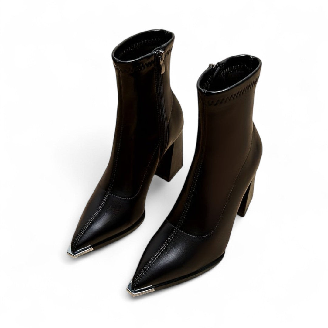 Women’s Ankle Boots – Pointed Toe Design with Chunky Heel and Side Zip Closure