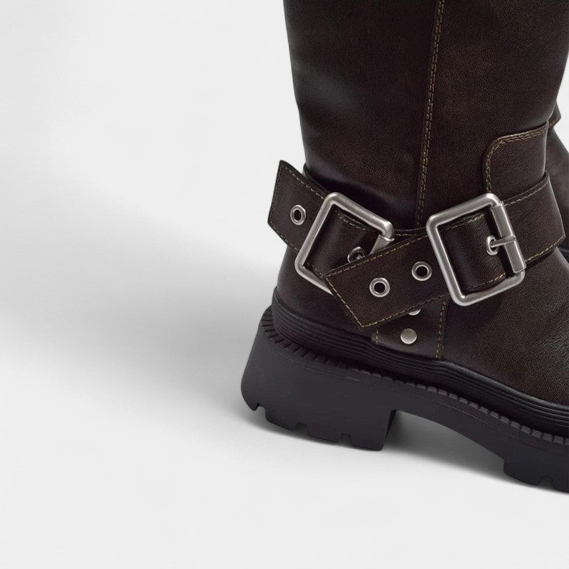 Women’s Biker Boots – Buckle Details, Chunky Sole