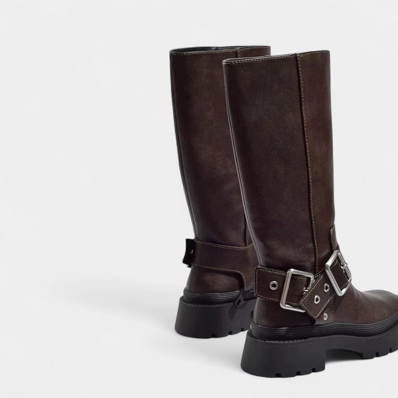 Women’s Biker Boots – Buckle Details, Chunky Sole