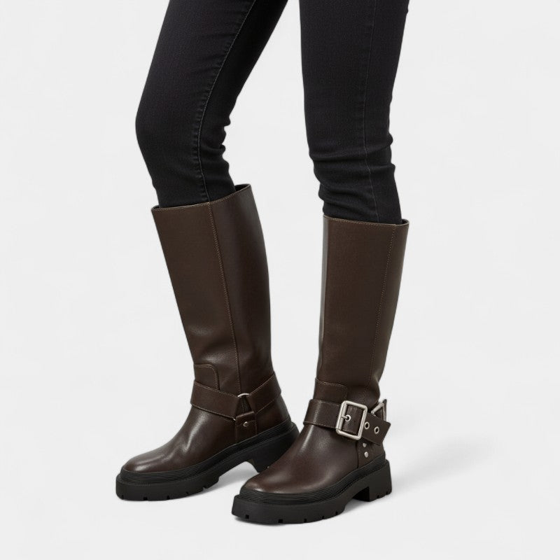 Women’s Biker Boots – Buckle Details, Chunky Sole