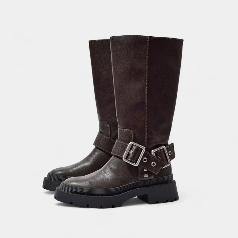 Women’s Biker Boots – Buckle Details, Chunky Sole