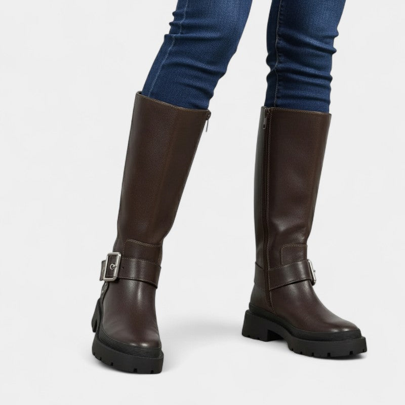 Women’s Biker Boots – Buckle Details, Chunky Sole