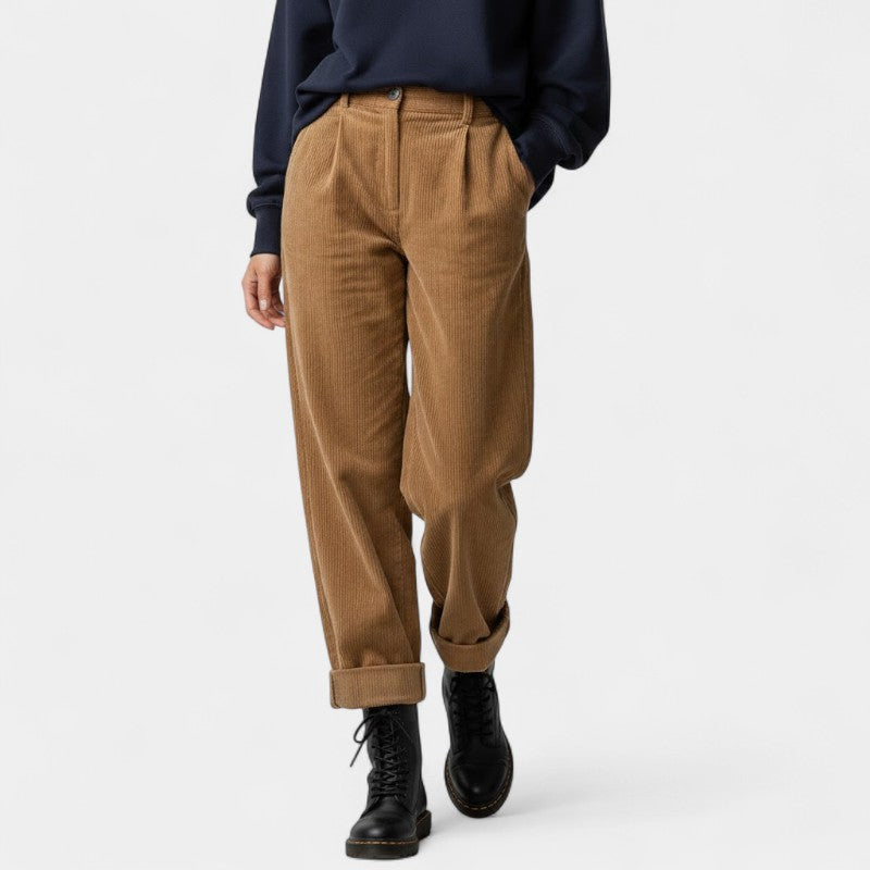 Women’s Corduroy Trousers – High Waist, Ribbed Design