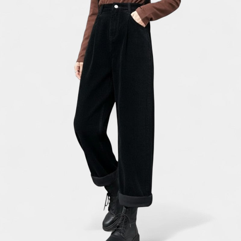 Women’s Corduroy Trousers – High Waist, Ribbed Design